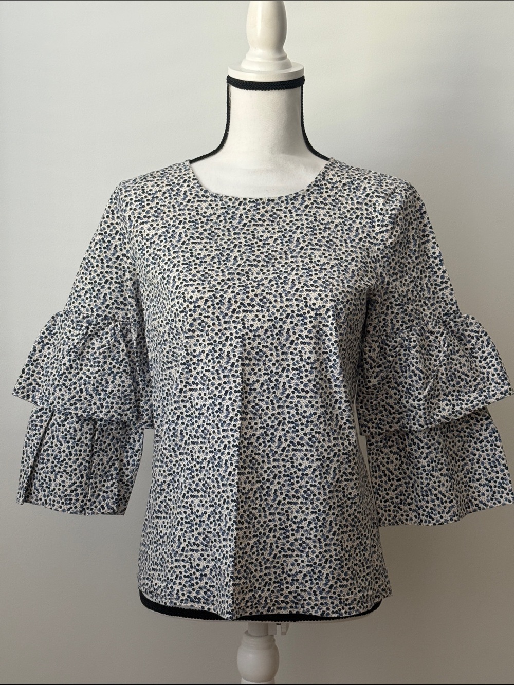 J Crew Women’s Blue Floral Ruffle Sleeve Top